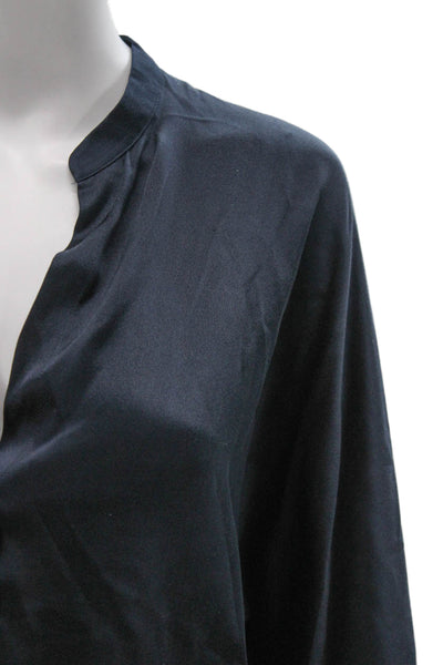 Vince Women Silk V-Neck Long Sleeve Blouse Blue Petite Size S