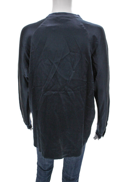 Vince Women Silk V-Neck Long Sleeve Blouse Blue Petite Size S