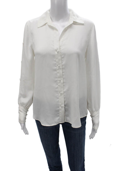 L'Agence Women Basic Blouse White Long Sleeve Collared Button Polyester Size S