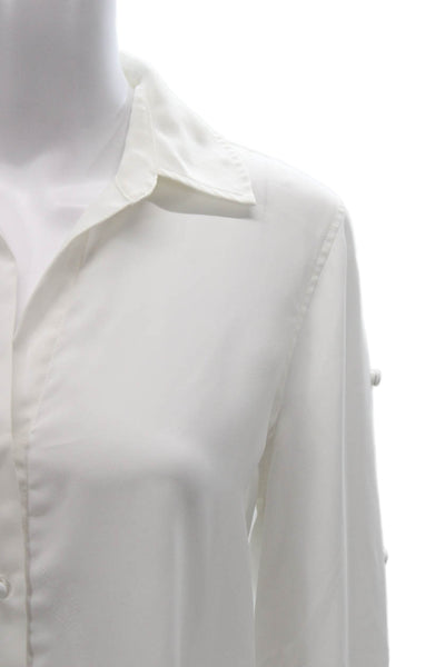 L'Agence Women Basic Blouse White Long Sleeve Collared Button Polyester Size S