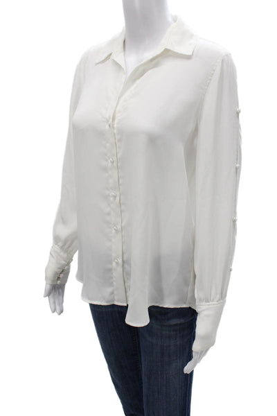 L'Agence Women Basic Blouse White Long Sleeve Collared Button Polyester Size S