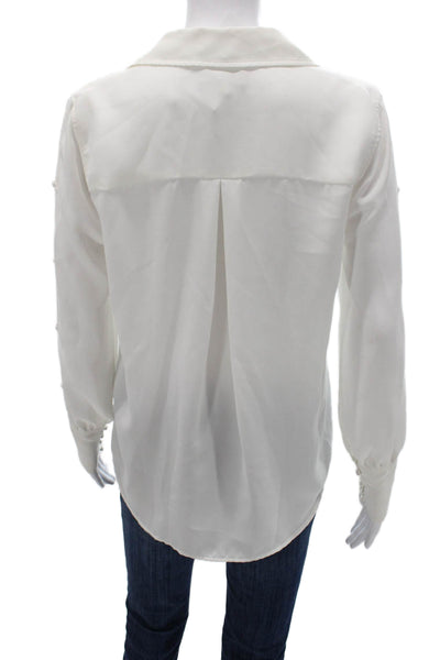 L'Agence Women Basic Blouse White Long Sleeve Collared Button Polyester Size S