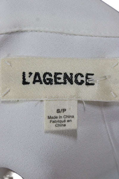 L'Agence Women Basic Blouse White Long Sleeve Collared Button Polyester Size S