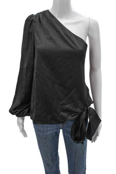 Milly Womens One Shoulder Long Sleeve Black Polyester Blouse Pullover Size M