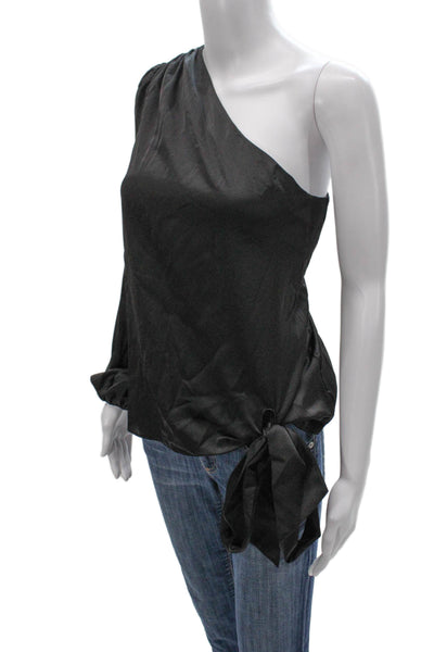 Milly Womens One Shoulder Long Sleeve Black Polyester Blouse Pullover Size M