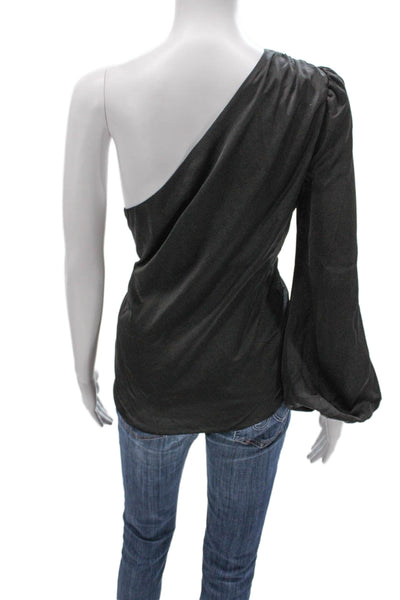 Milly Womens One Shoulder Long Sleeve Black Polyester Blouse Pullover Size M