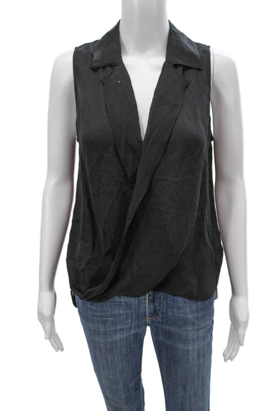 L'Agence Womens Silk Collared Sleeveless Blouse Basic Black Petites Size S