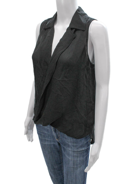 L'Agence Womens Silk Collared Sleeveless Blouse Basic Black Petites Size S