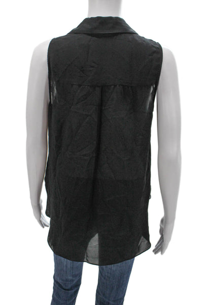 L'Agence Womens Silk Collared Sleeveless Blouse Basic Black Petites Size S