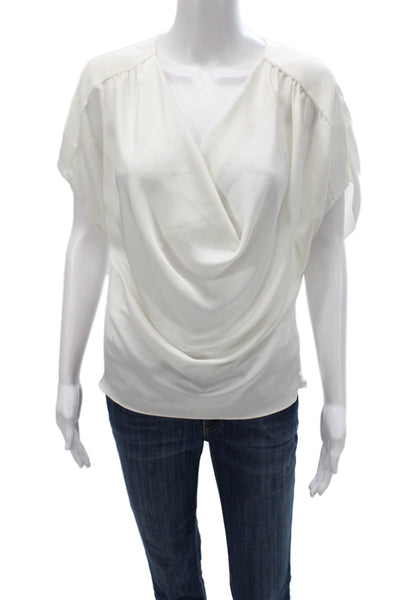 Ramy Brook Womens White Cowl Neck Short Sleeve Blouse Pullover Size XS