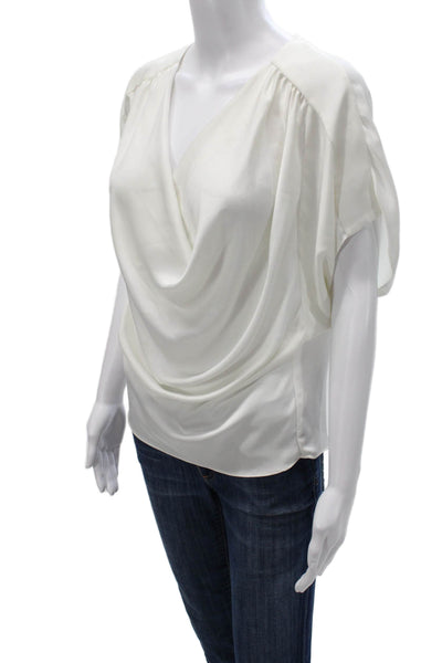 Ramy Brook Womens White Cowl Neck Short Sleeve Blouse Pullover Size XS