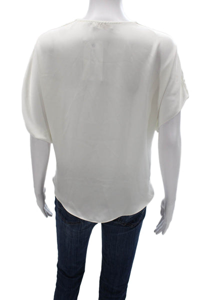 Ramy Brook Womens White Cowl Neck Short Sleeve Blouse Pullover Size XS