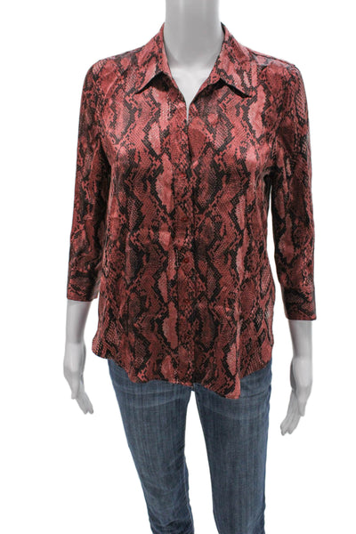 L'Agence Unisex Adults Button Up Red Snakeskin Silk Collared 3/4 Sleeve Size XS