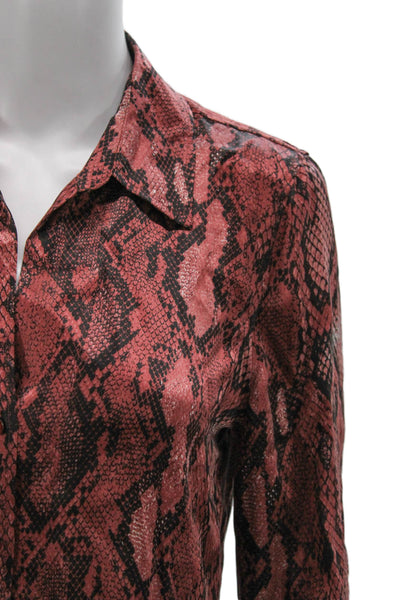 L'Agence Unisex Adults Button Up Red Snakeskin Silk Collared 3/4 Sleeve Size XS