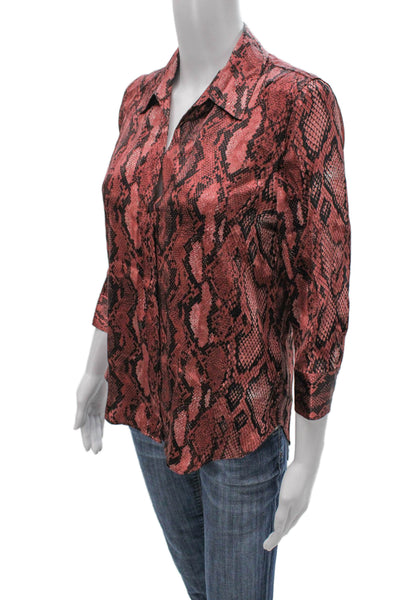 L'Agence Unisex Adults Button Up Red Snakeskin Silk Collared 3/4 Sleeve Size XS