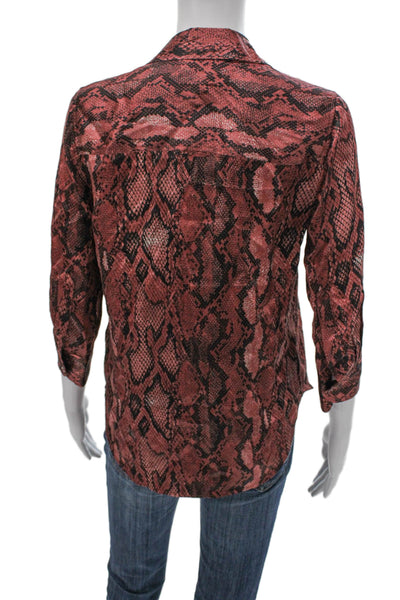 L'Agence Unisex Adults Button Up Red Snakeskin Silk Collared 3/4 Sleeve Size XS