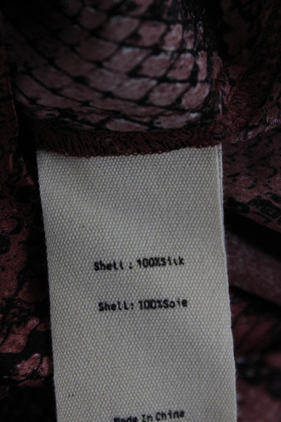 L'Agence Unisex Adults Button Up Red Snakeskin Silk Collared 3/4 Sleeve Size XS