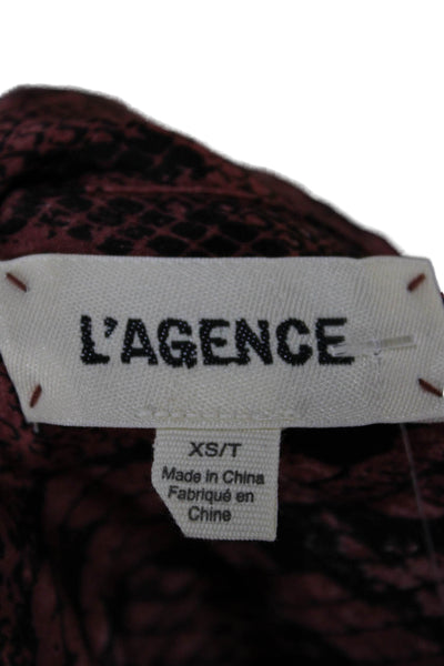 L'Agence Unisex Adults Button Up Red Snakeskin Silk Collared 3/4 Sleeve Size XS