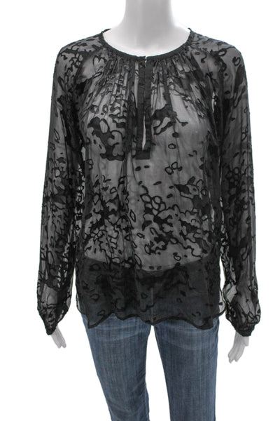 Rag & Bone Womens Black Silk Floral Long Sleeve Pullover Blouse Petite Size S