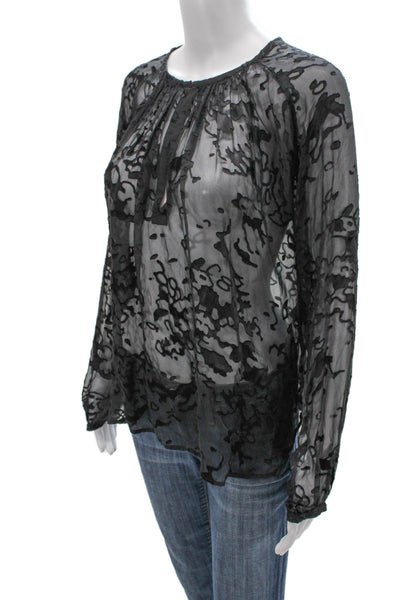 Rag & Bone Womens Black Silk Floral Long Sleeve Pullover Blouse Petite Size S