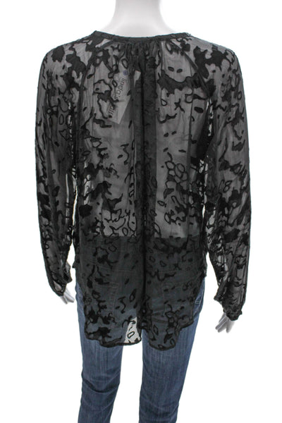 Rag & Bone Womens Black Silk Floral Long Sleeve Pullover Blouse Petite Size S