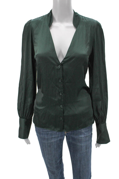 Zadig & Voltaire Women Green V-Neck Button Long Sleeve Polyester Blouse Size M