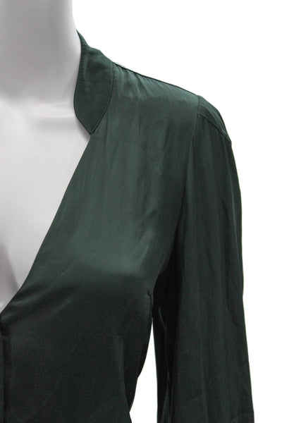 Zadig & Voltaire Women Green V-Neck Button Long Sleeve Polyester Blouse Size M