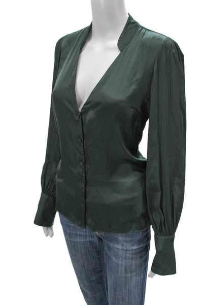 Zadig & Voltaire Women Green V-Neck Button Long Sleeve Polyester Blouse Size M