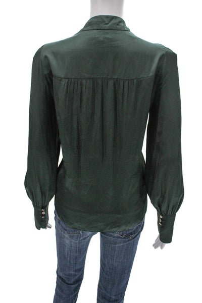 Zadig & Voltaire Women Green V-Neck Button Long Sleeve Polyester Blouse Size M