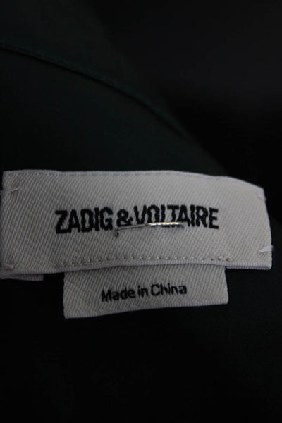 Zadig & Voltaire Women Green V-Neck Button Long Sleeve Polyester Blouse Size M
