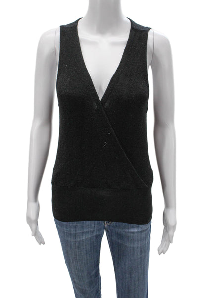 L'Agence Women Wrap Sweater Sleeveless V-Neck Black Petite Size S