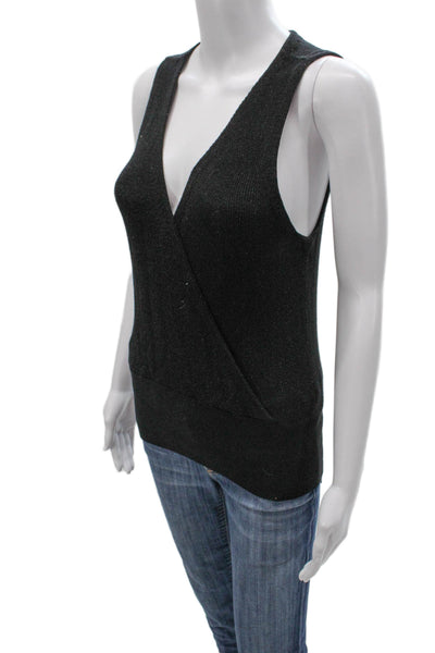 L'Agence Women Wrap Sweater Sleeveless V-Neck Black Petite Size S