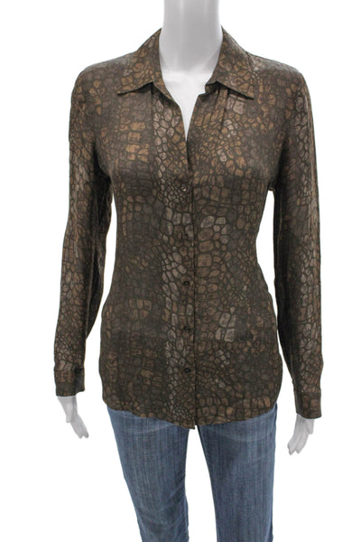 L'Agence Womens Silk Animal Print Collared Button Long Sleeve Blouse Size S