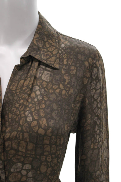 L'Agence Womens Silk Animal Print Collared Button Long Sleeve Blouse Size S