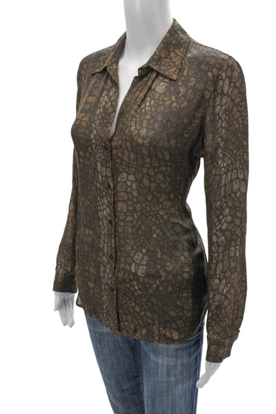 L'Agence Womens Silk Animal Print Collared Button Long Sleeve Blouse Size S