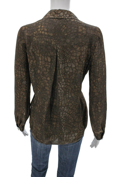 L'Agence Womens Silk Animal Print Collared Button Long Sleeve Blouse Size S