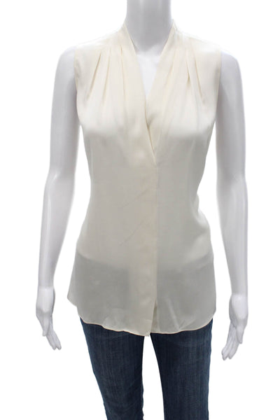 Kobi Halperin Women Basic Ivory V-Neck Sleeveless Silk Blouse Size M