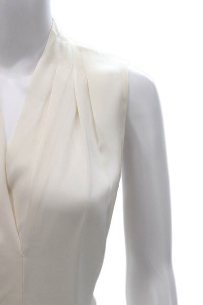 Kobi Halperin Women Basic Ivory V-Neck Sleeveless Silk Blouse Size M