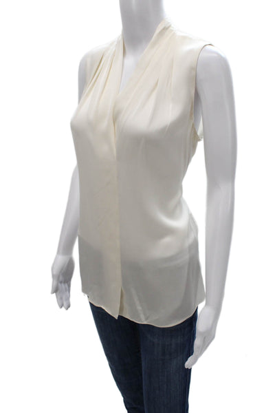 Kobi Halperin Women Basic Ivory V-Neck Sleeveless Silk Blouse Size M