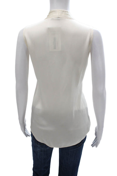 Kobi Halperin Women Basic Ivory V-Neck Sleeveless Silk Blouse Size M