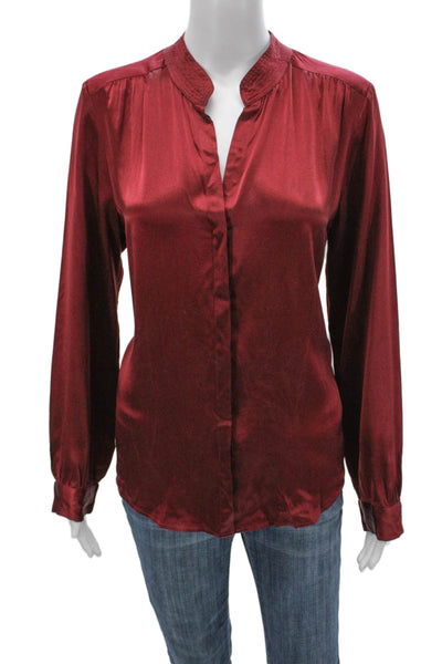 L'Agence Womens Silk Collared Button Front Long Sleeve Basic Blouse Red Size M