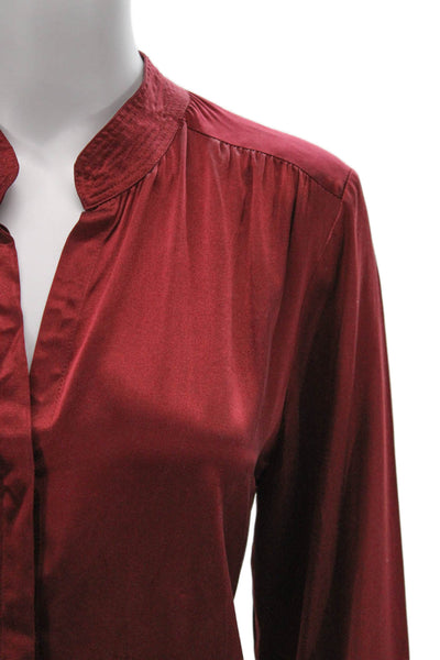 L'Agence Womens Silk Collared Button Front Long Sleeve Basic Blouse Red Size M