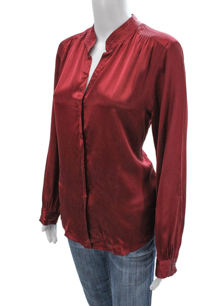 L'Agence Womens Silk Collared Button Front Long Sleeve Basic Blouse Red Size M