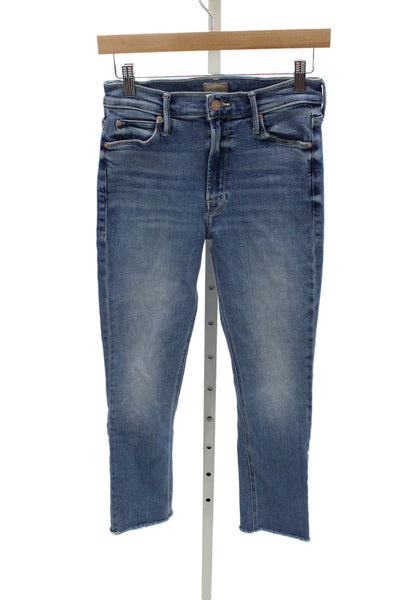 Mother Womens Ankle High Waist Jeans Blue Cotton Blend Zip Size 27