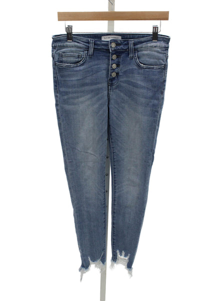 Flying Monkey Womens Skinny Jeans Blue Mid Rise Button Cotton Blend Size 27