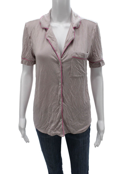Eberjey Women Beige Collared Short Sleeve Button-Up Top TENCEL Size XS