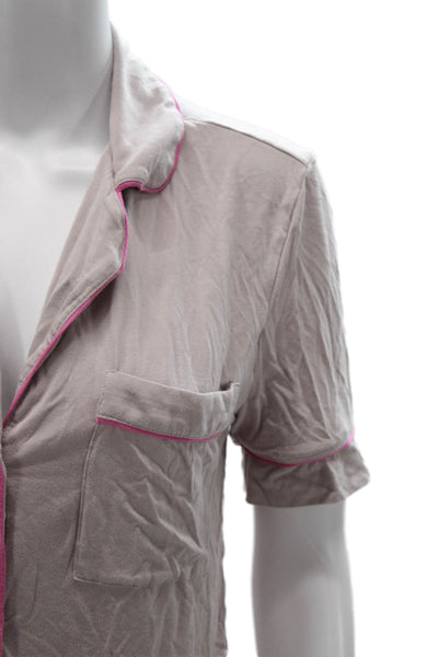 Eberjey Women Beige Collared Short Sleeve Button-Up Top TENCEL Size XS