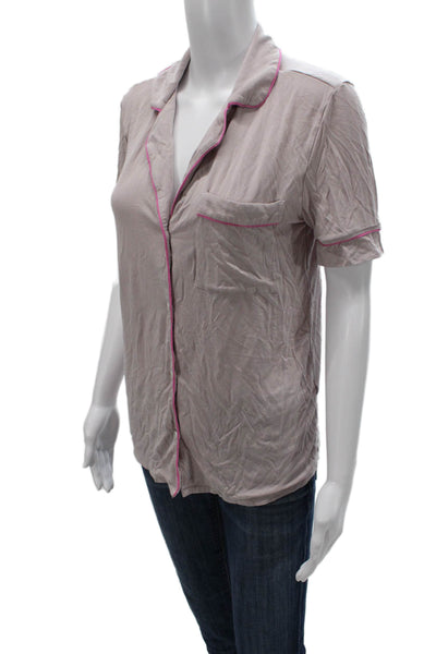 Eberjey Women Beige Collared Short Sleeve Button-Up Top TENCEL Size XS