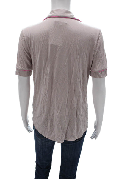 Eberjey Women Beige Collared Short Sleeve Button-Up Top TENCEL Size XS