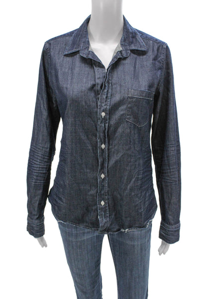 Frank & Eileen Women Basic Collared Button-Up Blue Cotton Long Sleeve Size S